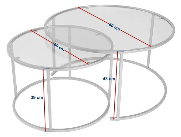 Set 2 masute cafea AURUM, transparent/auriu, sticla/metal