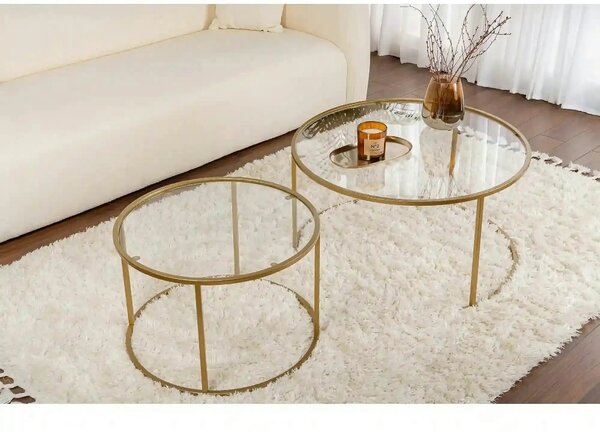 Set 2 masute cafea AURUM, transparent/auriu, sticla/metal