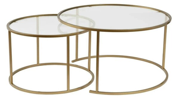 Set 2 masute cafea AURUM, transparent/auriu, sticla/metal