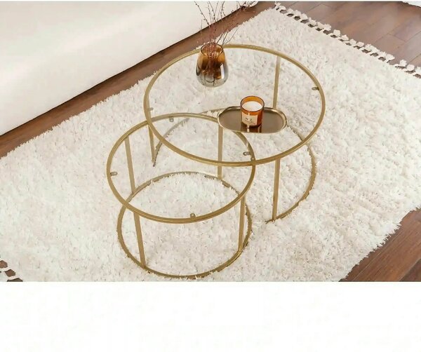 Set 2 masute cafea AURUM, transparent/auriu, sticla/metal