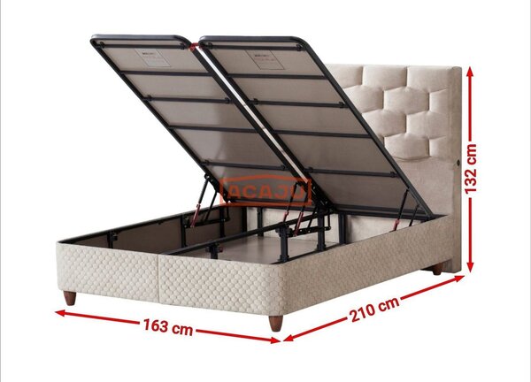 Pat Magnesia 160x200, stofa crem, cu suport saltea si lada depozitare