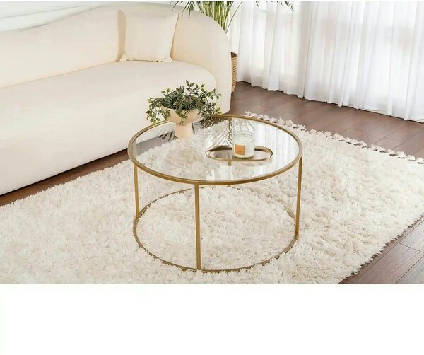 Masuta cafea AURUM, auriu, sticla/metal, 80x80x43 cm