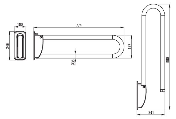 Deante Vital, balustradă metalică pliabilă pe perete 760 mm, oțel periat, NIV_041D