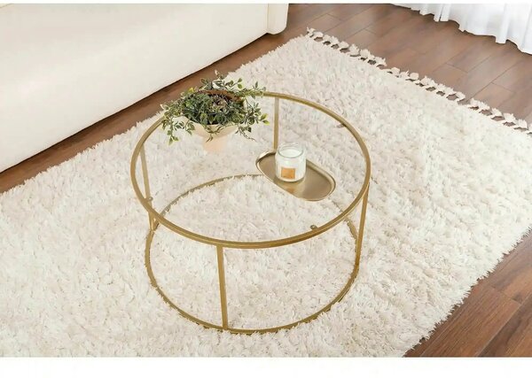 Masuta cafea AURUM, auriu, sticla/metal, 80x80x43 cm