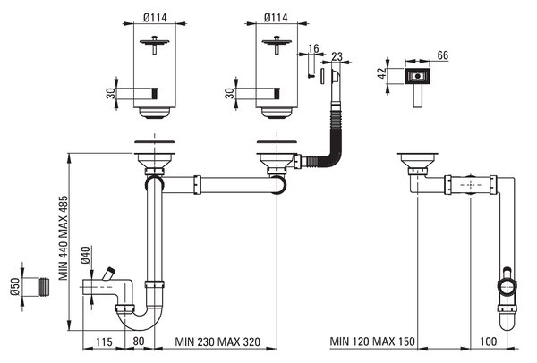 Deante Xylo, chiuveta blat din otel inoxidabil cu 2 camere B/O 780x435x150 3.5" + sifon, model decor, ZEX_3203