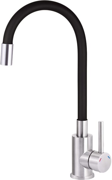 Deante Zorba, chiuveta granit cu 1 camera 580x440x164 mm si baterie flexibila pentru chiuveta Luno, grafit, DEA-ZQZC211A