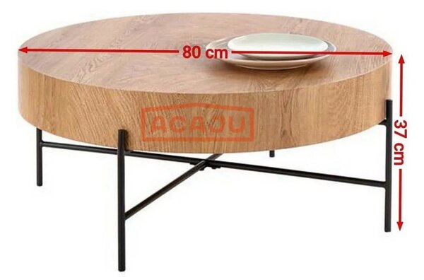 Masuta cafea BROOKLYN, stejar natural/negru, 80x80x37 cm