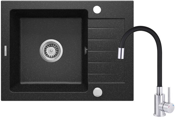Deante Zorba, chiuveta granit cu 1 camera 580x440x164 mm si baterie flexibila pentru chiuveta Luno, grafit, DEA-ZQZC211A