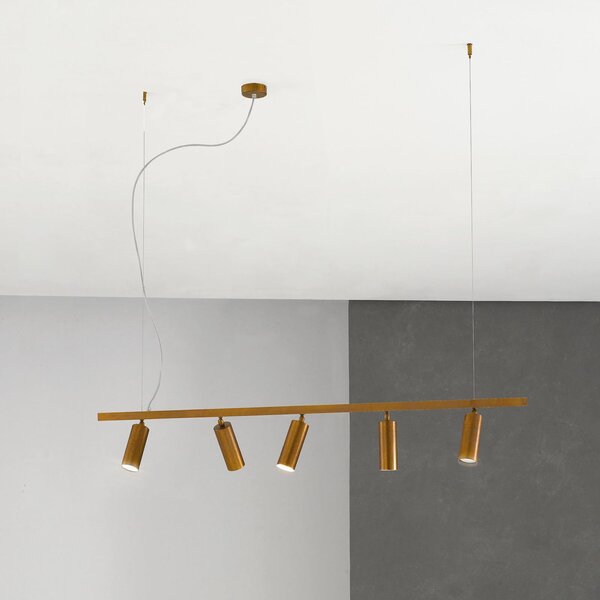 Cremasco Lampă suspendată 7531, alamă brunată, 5 becuri, GU10, reglabil, Bronz / Alamă Veche, Camera de zi / sufragerie, Alamă, Modern