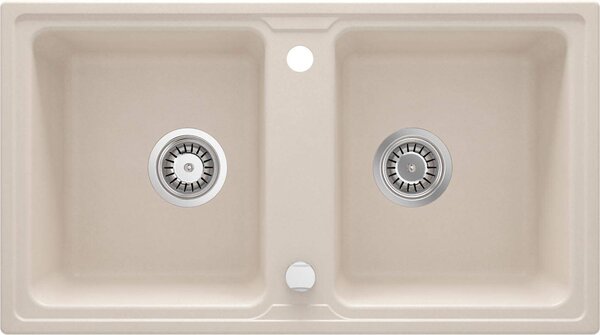 Deante Zorba, chiuveta granit 780x435x180 mm B/O, 3.5" + sifon de economisire a spațiului, 2 camere, bej, ZQZ_5203