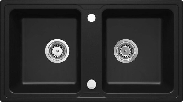 Deante Zorba, chiuveta granit 780x435x180 mm B/O, 3.5" + sifon de economisire a spațiului, cu 2 camere, negru, ZQZ_N203