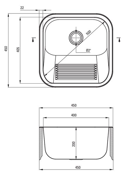 Deante Deante, chiuvetă din oțel inoxidabil cu 1 cameră, B/O 450x450x200, 2" + sifon, ZYK_010A