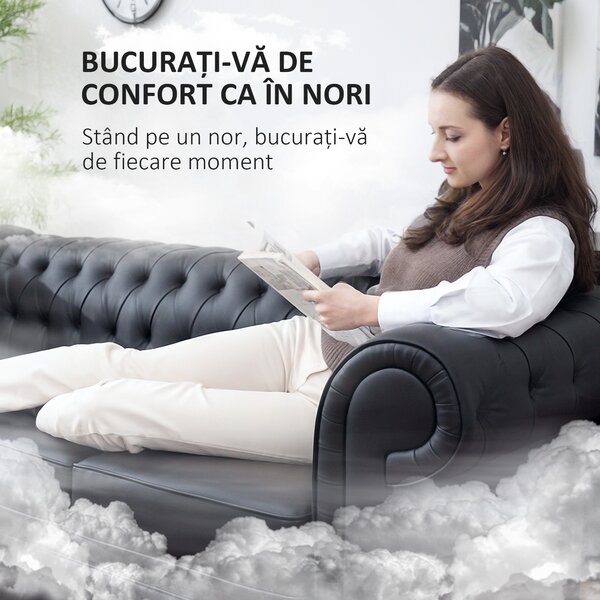 HOMCOM Canapea cu 3 Locuri, Brațe și Tapițerie Groasă, 213x86x79 cm, Negru | Aosom Romania