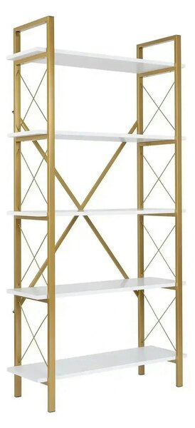 Etajera ELYSIAN, alb/auriu, PAL/metal, 90x34x180 cm