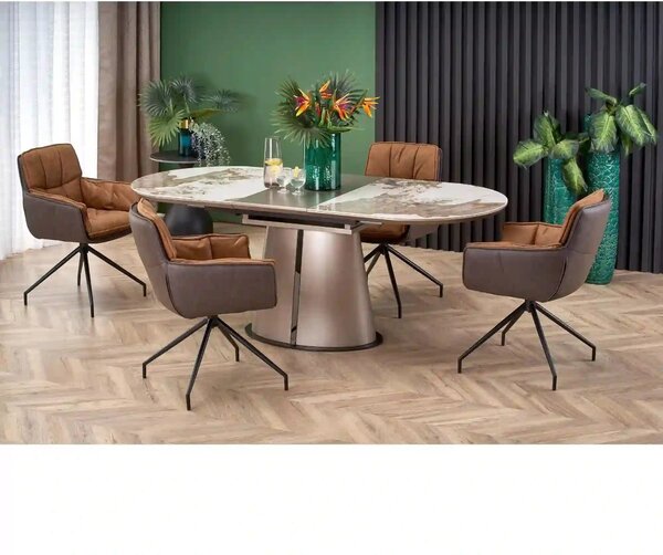 Masa extensibila ROBINSON, bej/alb, ceramica, 160/200x90x76 cm