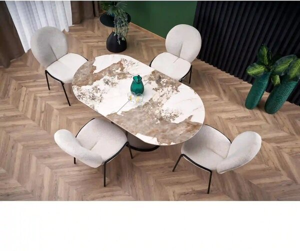 Masa extensibila ROBINSON, bej/alb, ceramica, 160/200x90x76 cm
