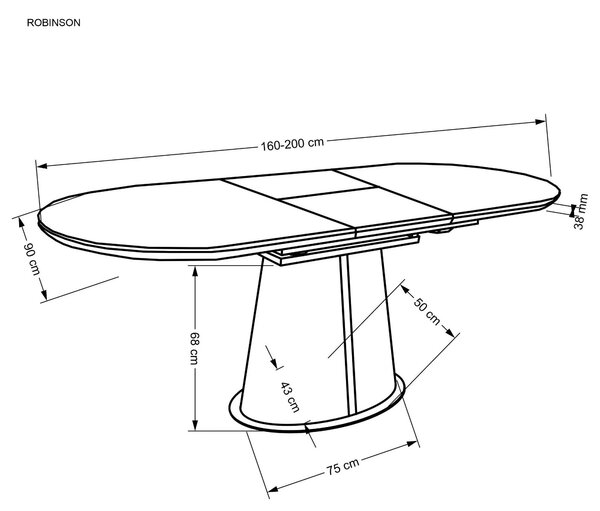 Masa extensibila ROBINSON, bej/alb, ceramica, 160/200x90x76 cm