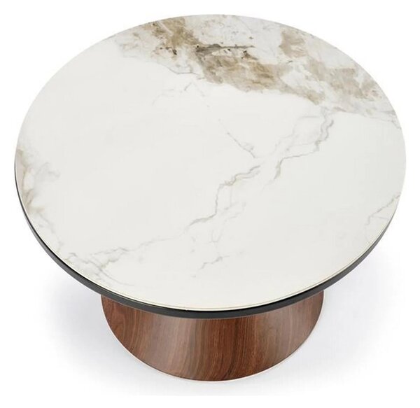 Masuta cafea GENESIS, alb cu efect de marmura/nuc/auriu, ceramica/otel