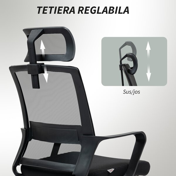 HOMCOM Scaun de Birou Ergonomic cu Tetieră, Înălțime Reglabilă și Funcție de Balansare, 60x64x102-112 cm, Negru | Aosom Romania