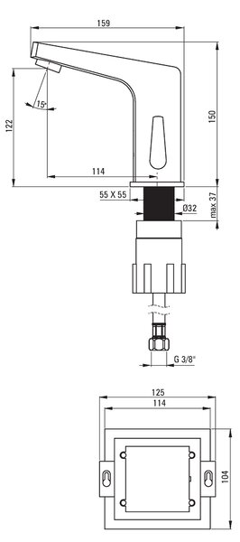 Deante Deante, baterie lavoar cu senzor cu control al temperaturii corpului 230 / 6V, crom, BCH_029V