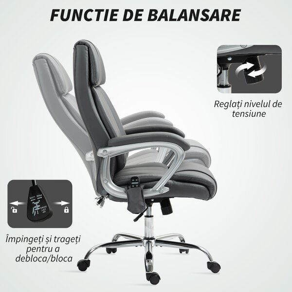 HOMCOM Scaun de Birou cu Masaj în 6 Puncte, Vibrant și Înclinabil, cu Buzunar și Telecomandă, 66x72x113-121 cm, Gri | Aosom Romania