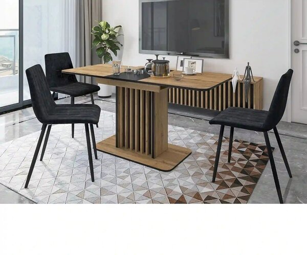 Masa extensibila KENT, stejar artisan/negru, PAL, 130/180x85x76 cm