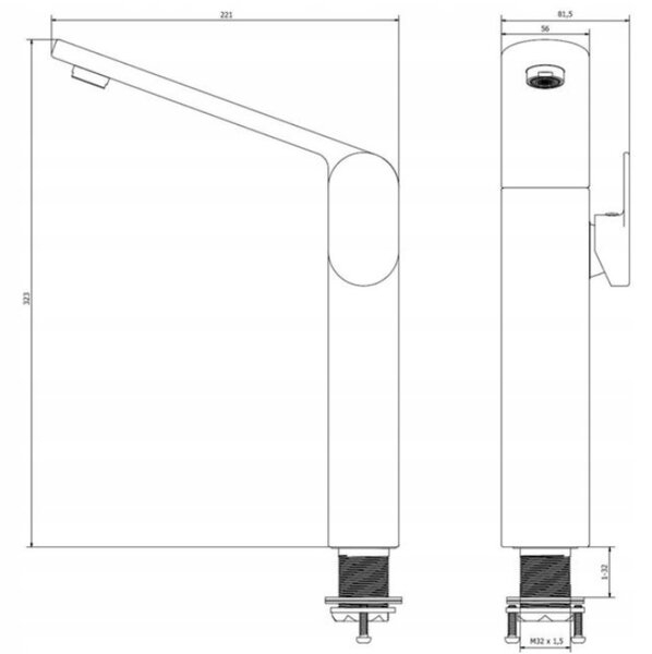 BISK Erga Futura, baterie chiuveta inalta H323mm, crom, ERG-03002