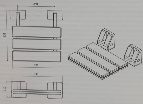 BISK Erga Handicap PRO, scaun de duș montat pe perete cu rabatabil 320x328 mm, alb, ERG-07623