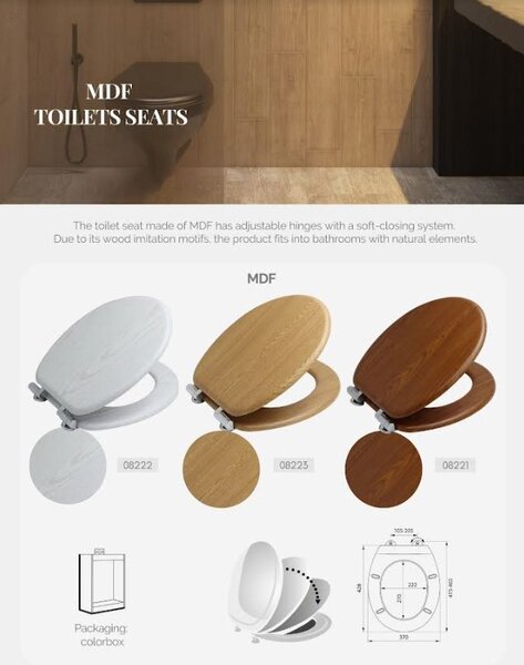 BISK Erga, scaun WC din MDF cu închidere lentă, alb, ERG-08222
