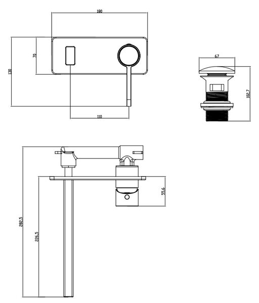F-Design Zaffiro, robinet pentru lavoar ascuns, negru mat-aur roz, FD1-ZFR-3PA-25
