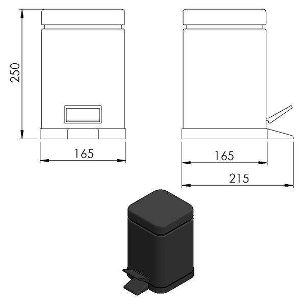 Gedy Gedy, ARGENTA Coș de gunoi 3l, Soft Close, negru mat, 220914