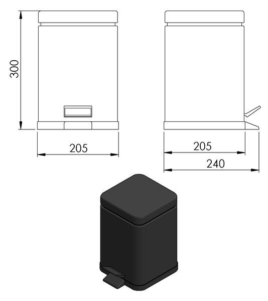 Gedy Gedy, ARGENTA Coș de gunoi 5l, Soft Close, negru mat, 230914