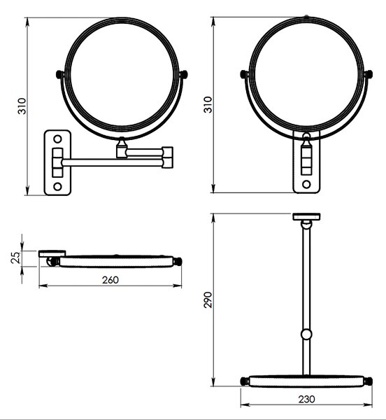 Gedy Gedy, oglinda cosmetica suspendata GAIA, diametru 230mm, fata-verso, auriu mat, CO202488