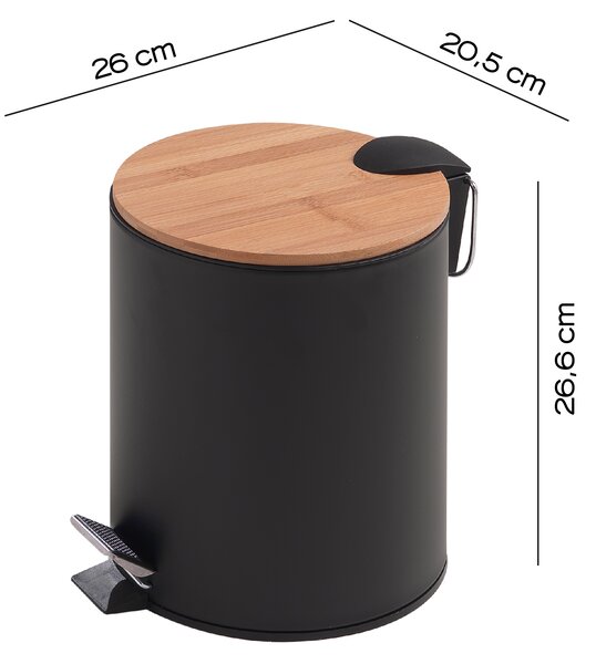 Gedy Gedy, KENTA coș de gunoi 5l, Soft Close, mat negru/bambus, 1409