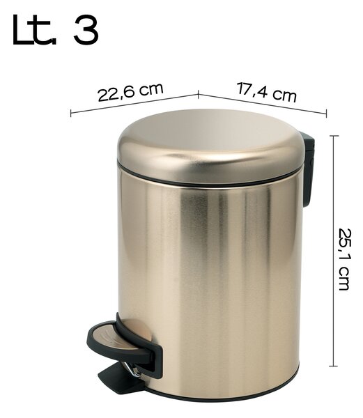 Gedy Gedy, coș de gunoi POTTY 3l, Soft Close, auriu mat, 320987