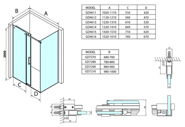 Gelco Gelco, paravan de duș dreptunghiular Dragon 1200x700mm varianta L/P, GD4612GD7270