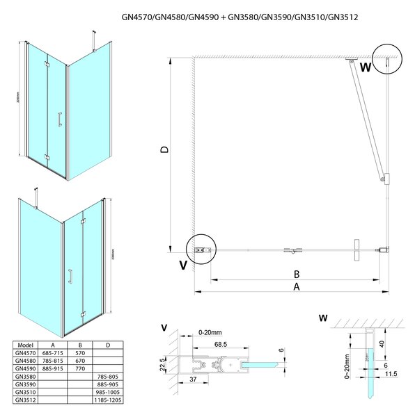 Gelco Gelco, LORO paraș de duș dreptunghiular 700x900mm, GN4570-04