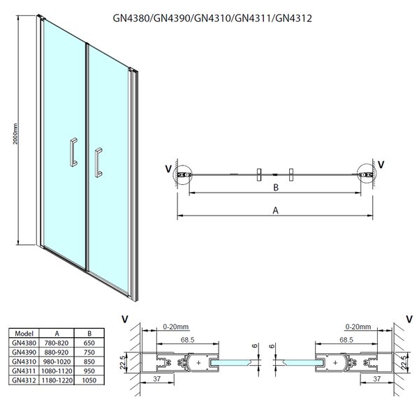 Gelco Gelco, usa dus LORO 900mm, sticla transparenta, GN4390