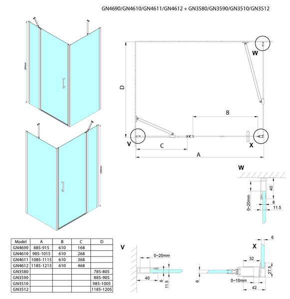 Gelco Gelco, perete lateral LORO 1000 mm, sticla transparenta, GN3510