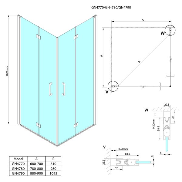 Gelco Gelco, usa de dus plianta LORO pentru intrare colt 700 mm, sticla transparenta, GN4770