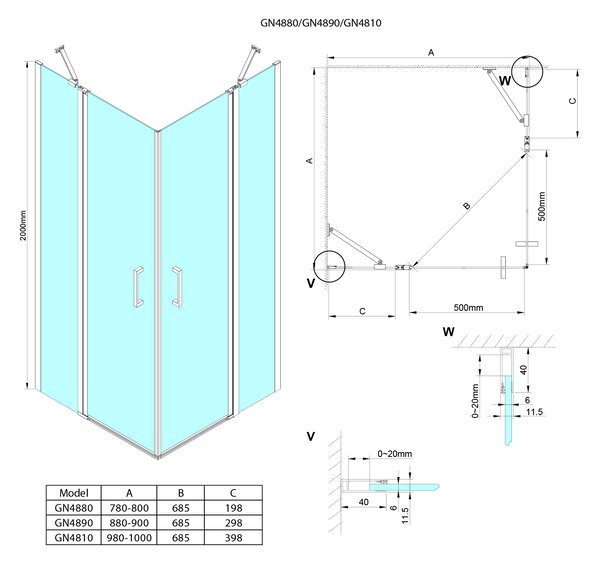 Gelco Gelco, paravan de duș pătrat LORO 900x900 mm, intrare colț, GN4890-01