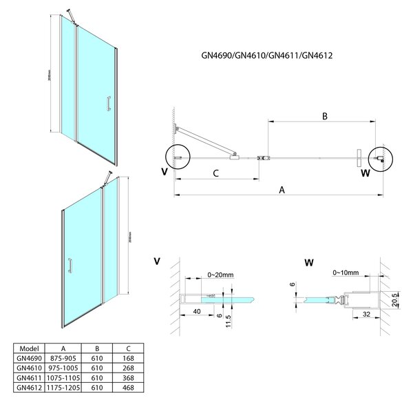 Gelco Gelco, usa de dus LORO cu parte fixa 900mm, sticla transparenta, GN4690