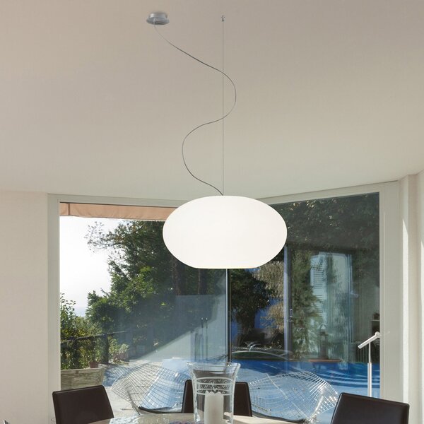Casablanca Aih - lampă suspendată 38 cm alb mat, reglabil, Alb, Camera de zi / sufragerie, Sticlă, Design