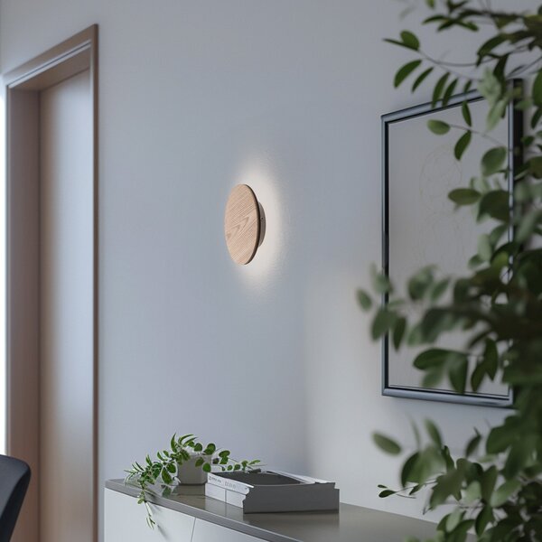 Argon Orios LED lampă de perete, lemn, Ø 20 cm, distribuție indirectă, Lemn, Camera de zi / sufragerie, Lemn, Modern
