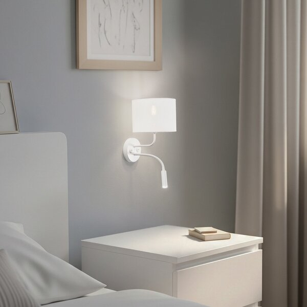 Duolla Aplică de perete cu role, alb, țesătură, lumină lectură, Alb, dormitor, Țesătură / Textil, Lumină de lectură