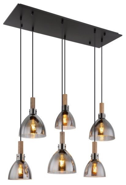 Globo 15550-6H - Lustră suspendată pe cablu MATTEA 6xE27/6W/230V negru/fumuriu