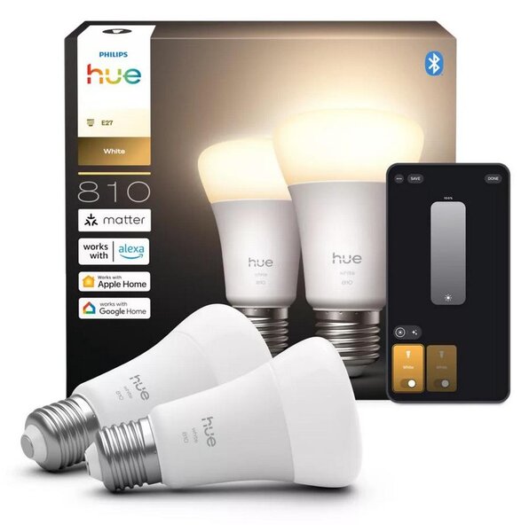 Set 2 becuri LED dimabile Philips Hue White, soclu E27, 7W, 230V, 2700K