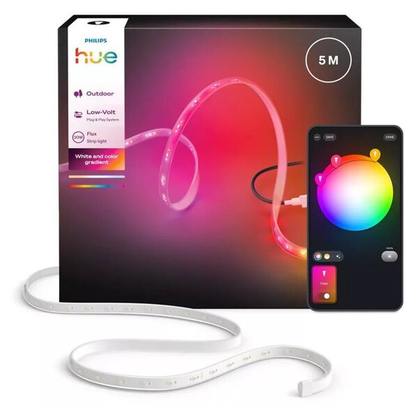 Philips Hue FLUX - bandă LED RGBW dimabilă pentru exterior, 5 m, 30 W, 230 V, 2200-6500 K, IP67