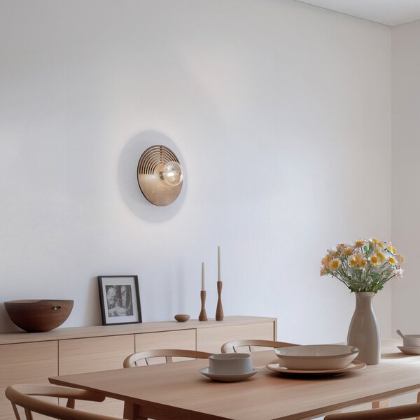 TK Lighting Aplică de perete Lunar, alb/culoarea lemnului, Ø 30 cm, G9, reglabil, Lemn, Camera de zi / sufragerie, Lemn, Modern