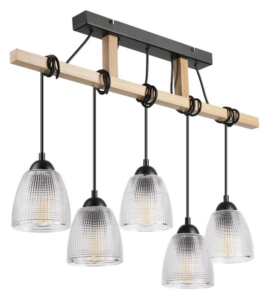 Lustră suspendată pe cablu LEANDRA, 5x E27, 15W, 230V, stejar/negru